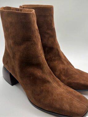 Paolo Brown Suede Ankle Boots with Block Heel